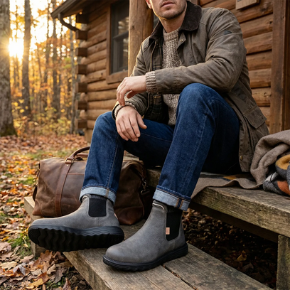 Branson Craft Leather Heren Boots Grey