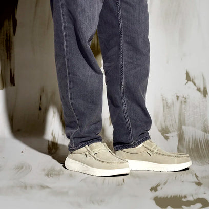 HEYDUDE Wally Comf Suede Heren Instappers Stone Grey/Silver Birch