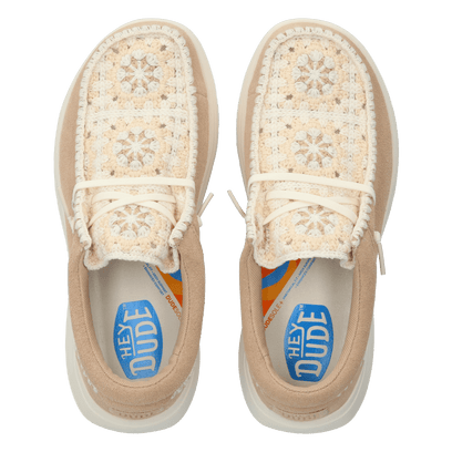 Wendy Comf Suede Crochet Dames Instappers Irish Cream/Multi