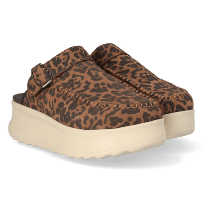Delray Clog Suede Dames Instappers Brown Leopard