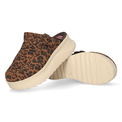 Delray Clog Suede Dames Instappers Brown Leopard