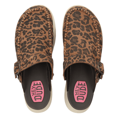 Delray Clog Suede Dames Instappers Brown Leopard